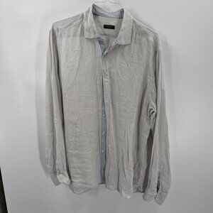 Saks Fifth Avenue New York Two Shirt Lot Mens XL Linen Solid & Plaid Long-Sleeve